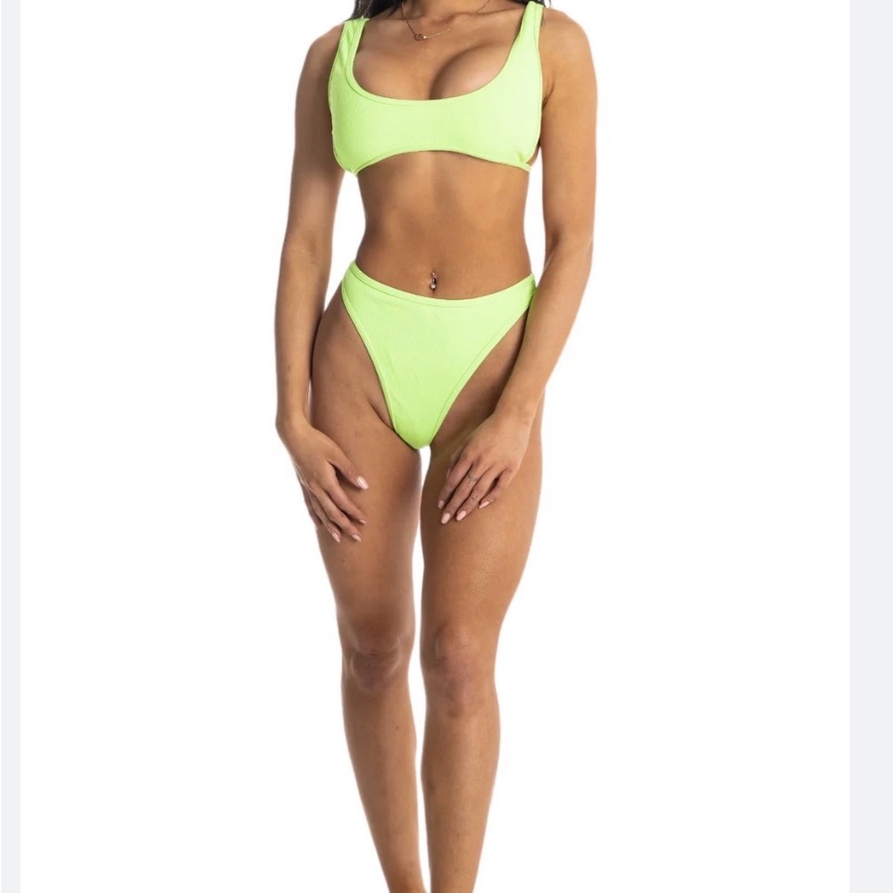 Kulani Kinis Neon Lime Scoop Neck Bikini Set - Women Swim